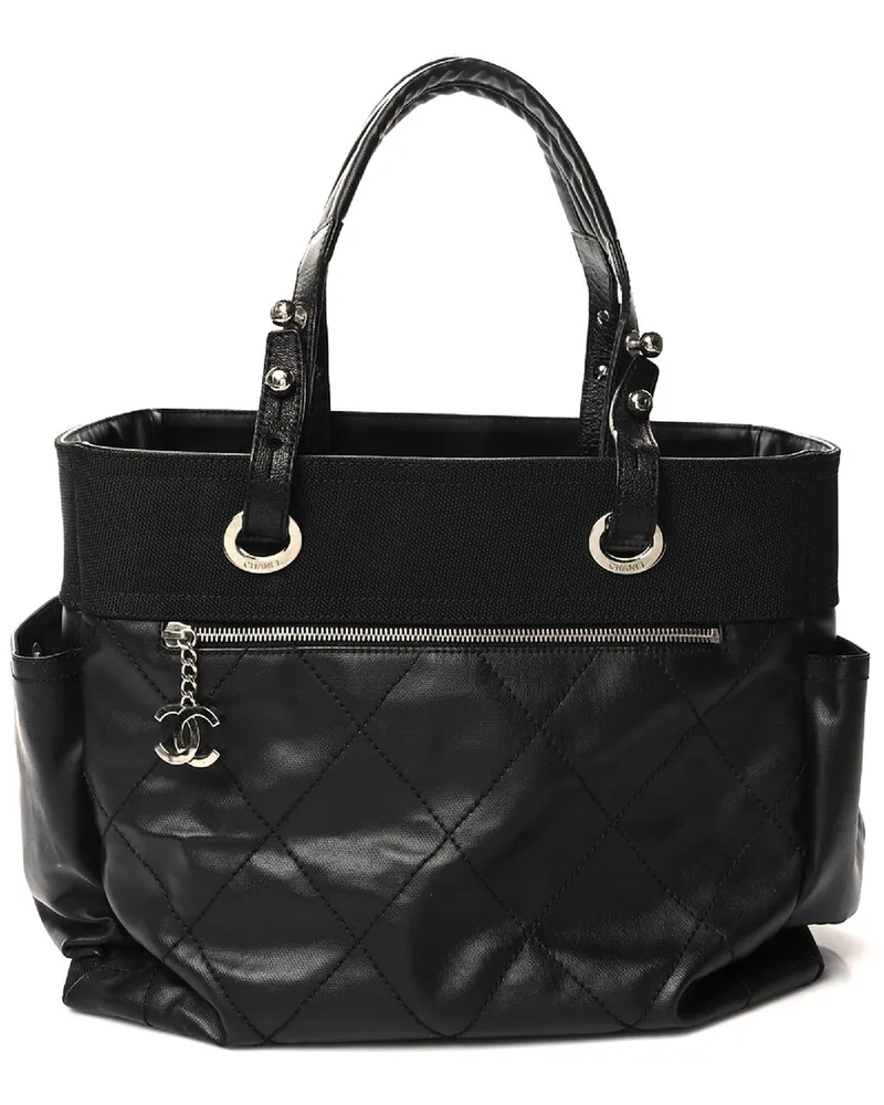 Chanel Black Coated Canvas Paris Biarritz PM (Authentic Pre-Loved Nocolor
