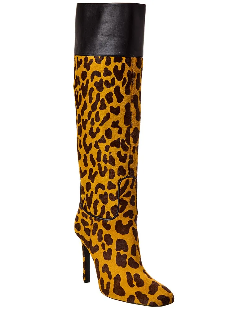 Roger Vivier Haircalf & Leather Knee-High Boot Brown