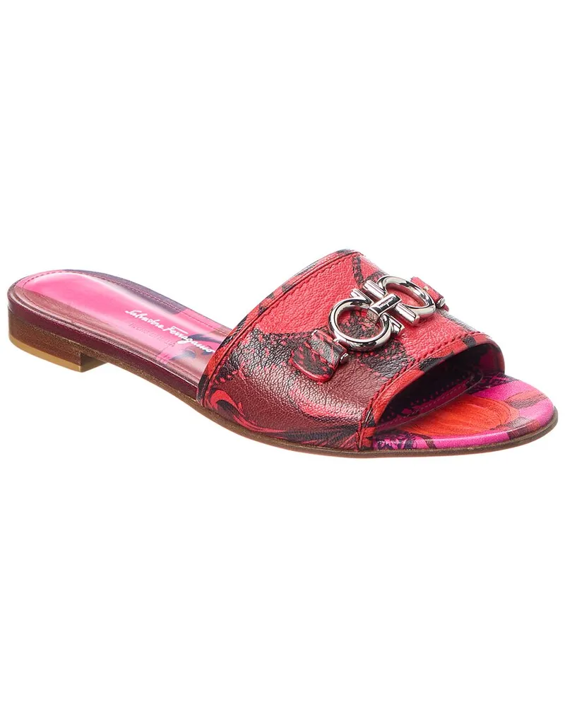 Ferragamo Gancini Leather Sandal Red