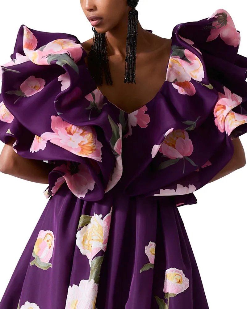 Carolina Herrera New York V-Neck Folded Ruffle Silk Top Nocolor