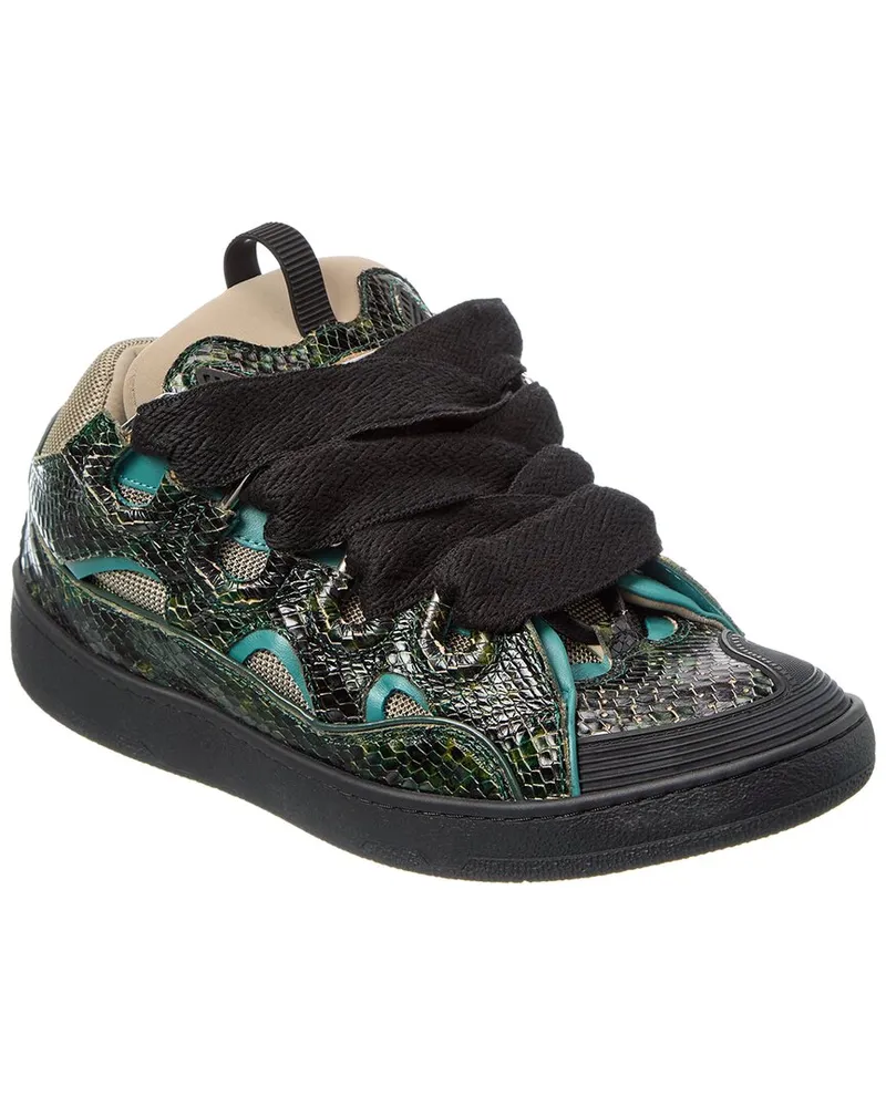 Lanvin Curb Snake-Embossed Leather Sneaker Green