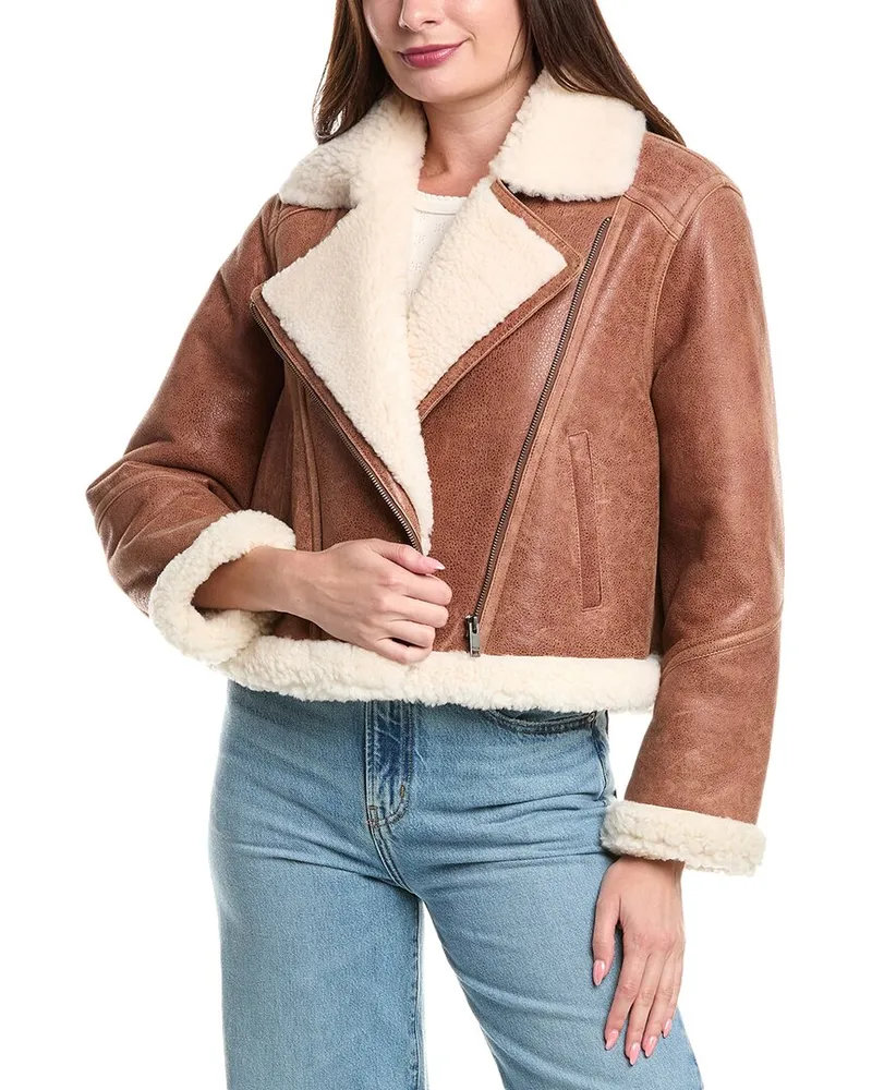 Maje Leather Coat Tan