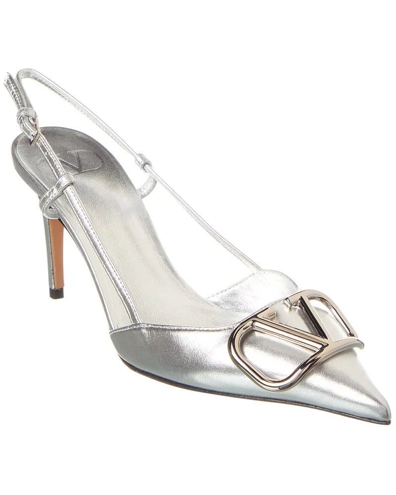 Valentino Garavani VLogo 80 Leather Slingback Pump Silver