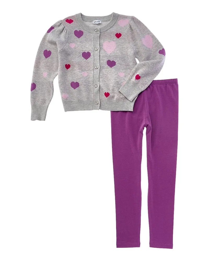Splendid 2pc Tossed Hearts Sweater & Legging Set Purple