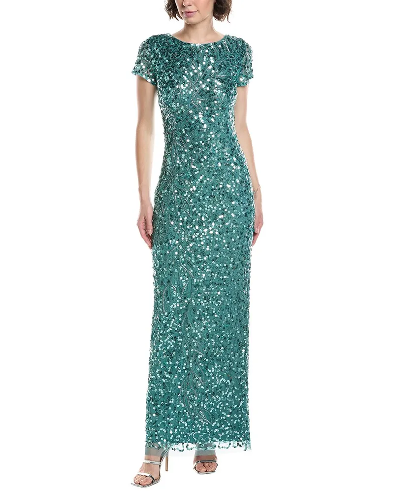 Adrianna Papell Beaded Mesh Gown Green