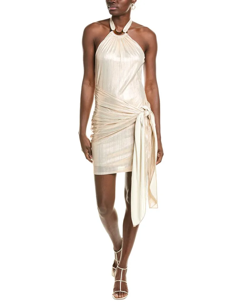 Bcbg pleated metallic halter gown best sale