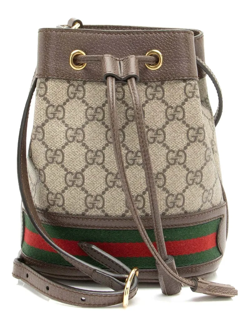 Gucci Brown GG Supreme Canvas Ophidia Mini Bucket Bag (Authentic Pre-Loved Nocolor