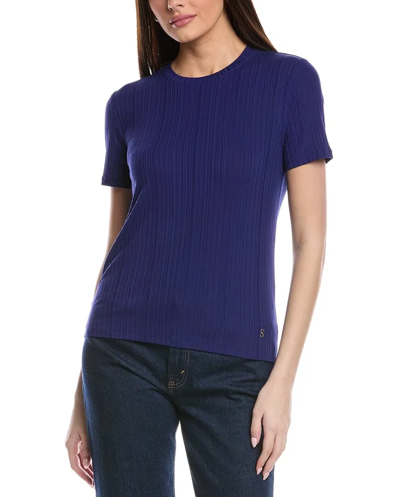 ST. JOHN Sleek Rib Jersey Knit Top Blue