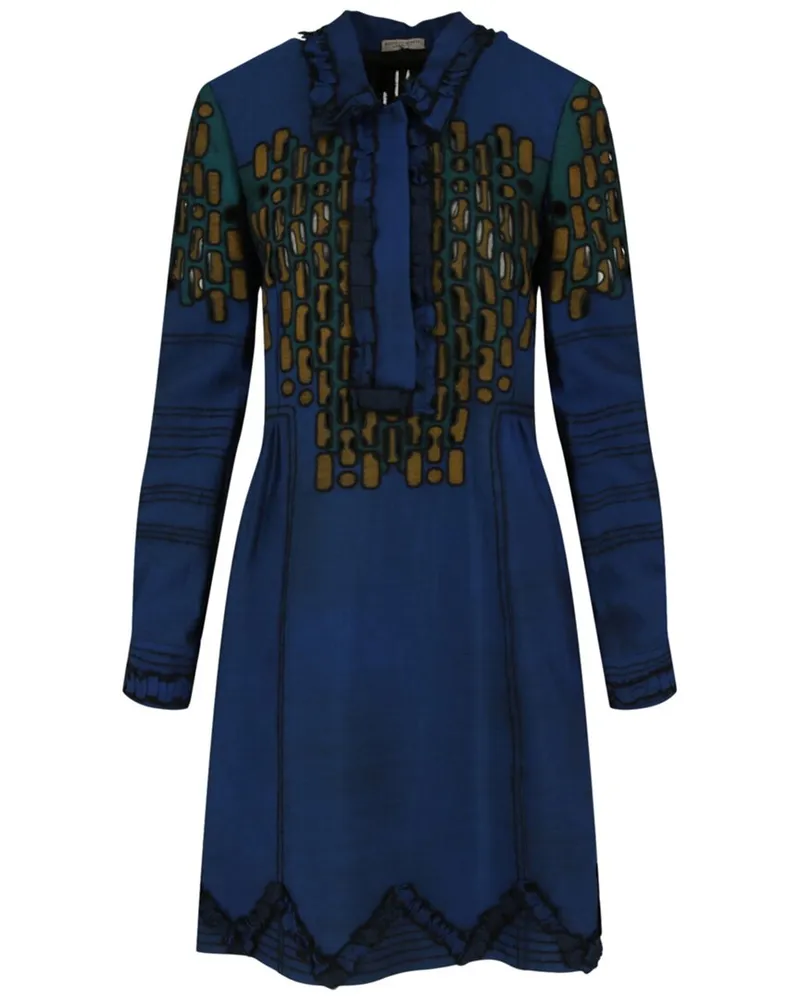Bottega Veneta Collared Pattern Wool Dress Blue