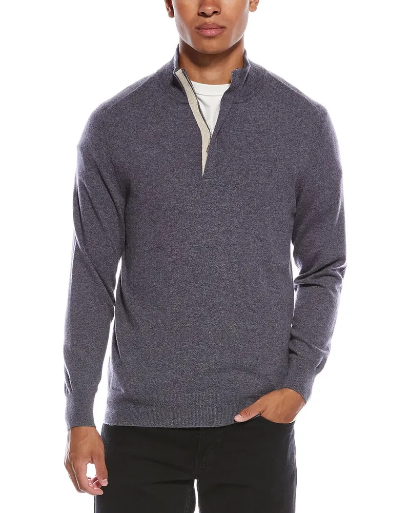 N.Peal Baby Cashmere Half Zip Mock Sweater Grey
