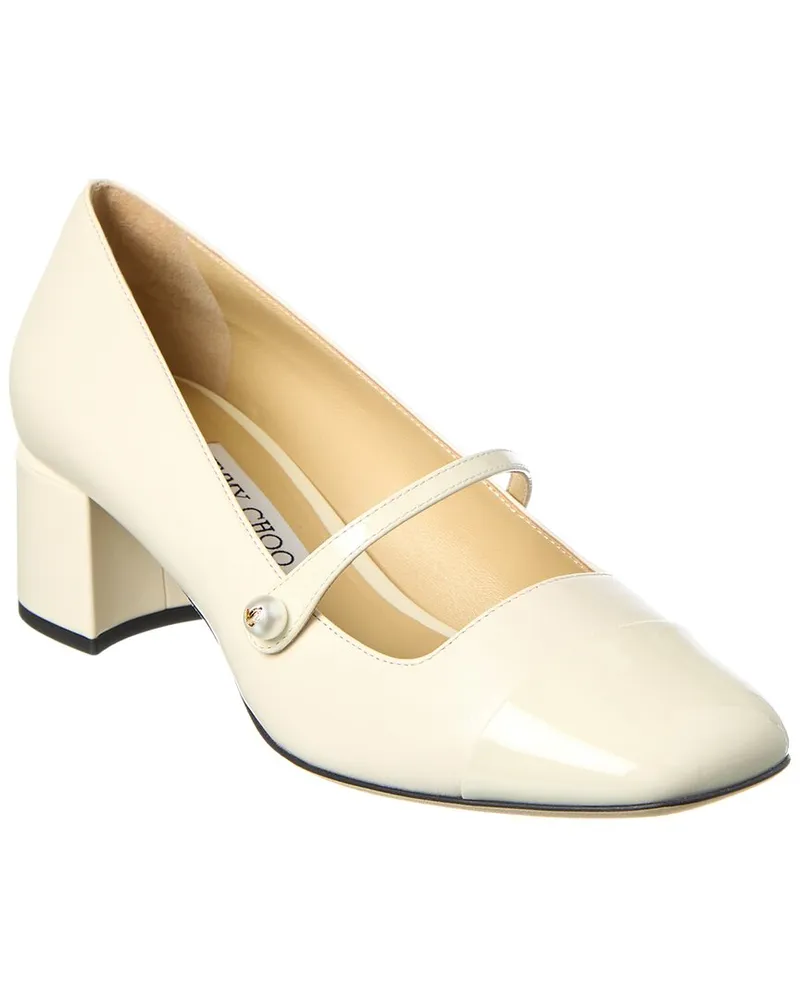 Jimmy Choo Elisa 45 Leather & Patent Pump White
