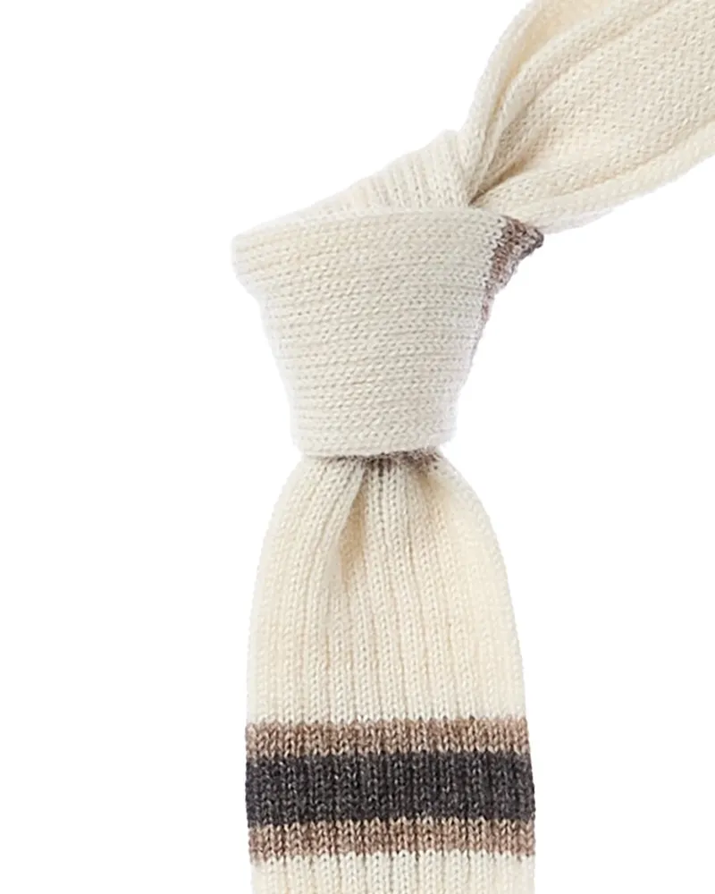 Brunello Cucinelli White Stripe Alpaca & Wool-Blend Tie Nocolor