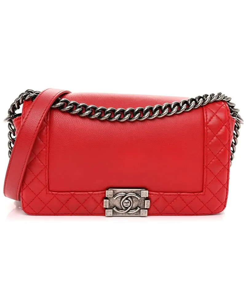 Chanel Red Calfskin Leather Medium Boy Reverso Flap (Authentic Pre-Loved Nocolor