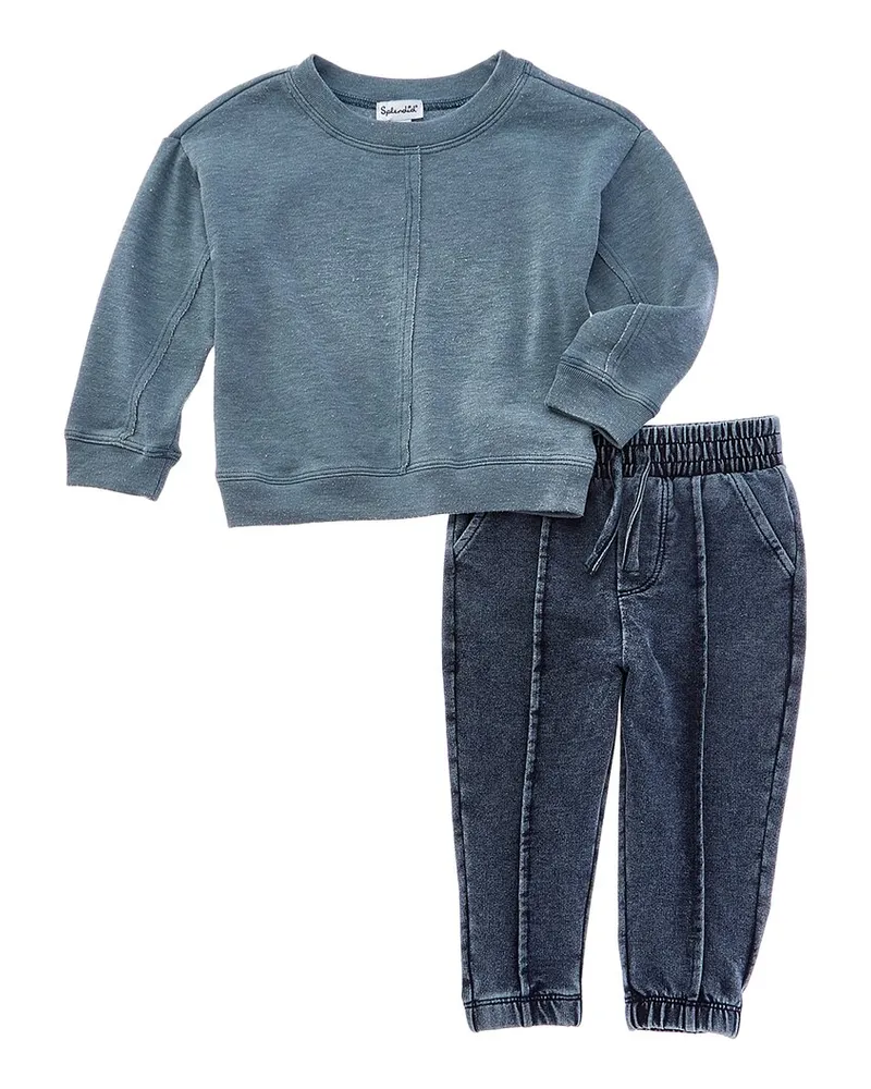 Splendid 2pc Pebble Wash Sweatshirt & Pant Set Green