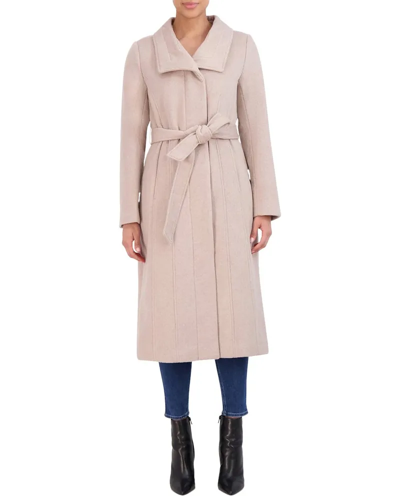 COLE HAAN Slick Wool-Blend Belted Coat White