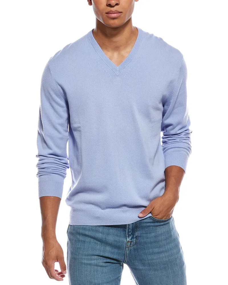 N.Peal Burlington Cashmere V-Neck Sweater Blue