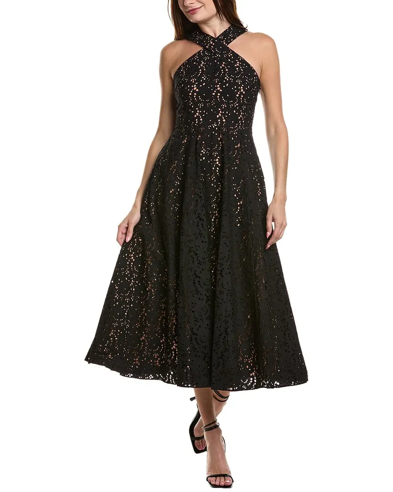 Michael Kors Spring Eyelet Silk-Lined Midi Dress Black