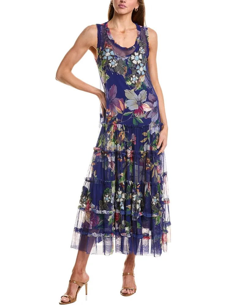 Johnny Was Mazzy Ruffle Dress Blue