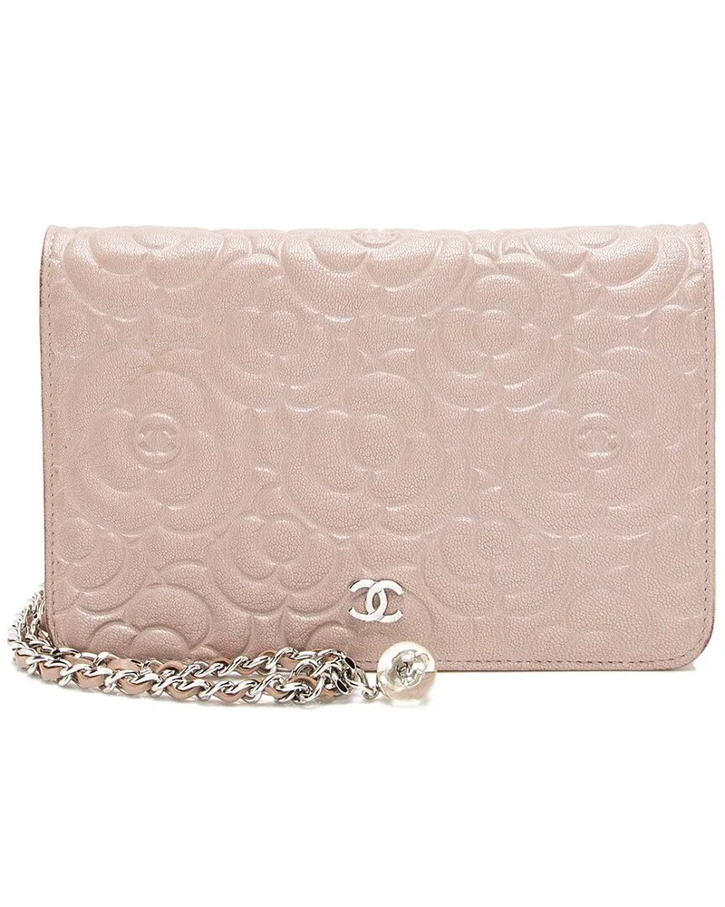 Chanel Pink Lambskin Camellia Wallet on Chain (Authentic Pre-Loved Nocolor