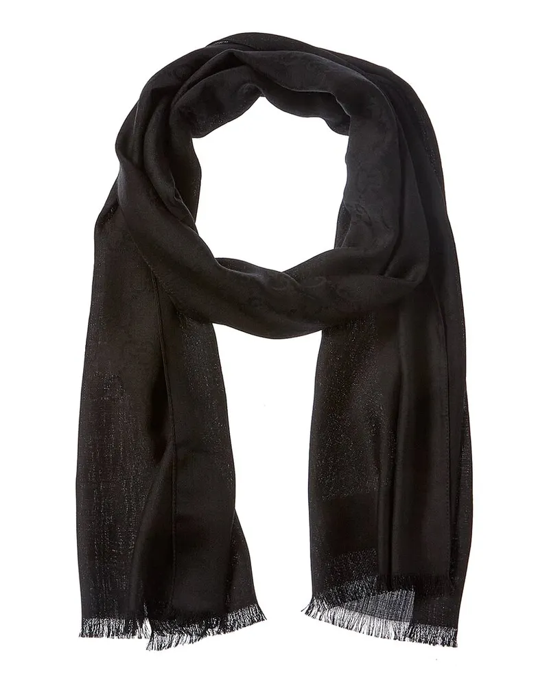 Gucci Logo Jacquard Wool & Silk-Blend Scarf Black