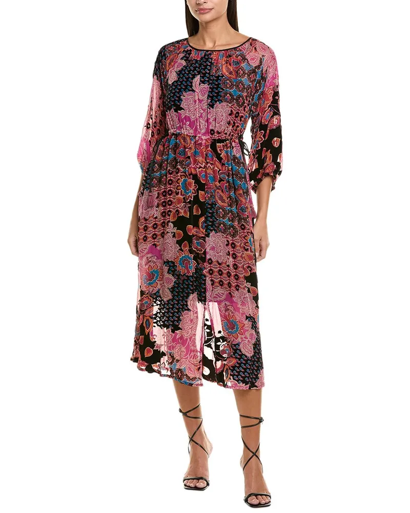 Johnny Was Verronah Burnout Velvet Silk-Blend Midi Dress Pink