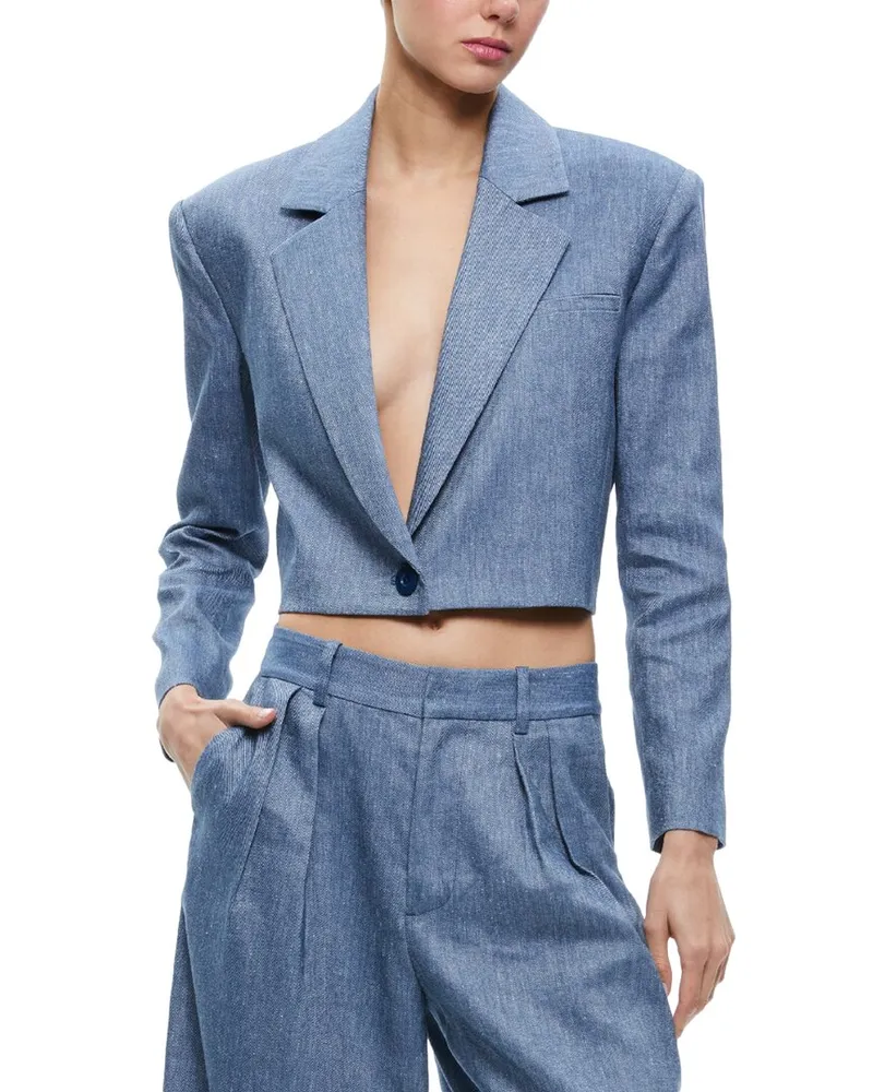 Alice + Olivia Shan Boxy Linen-Blend Blazer Nocolor