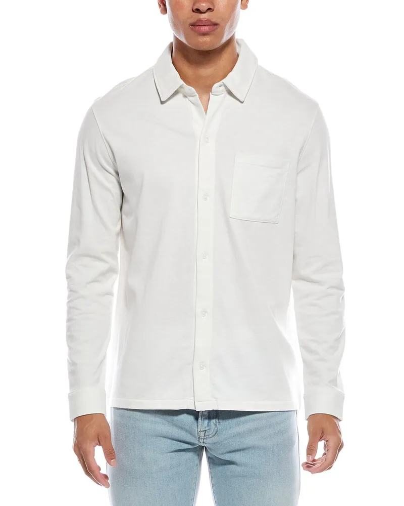 Vince Sueded Jersey Button-Down Shirt White