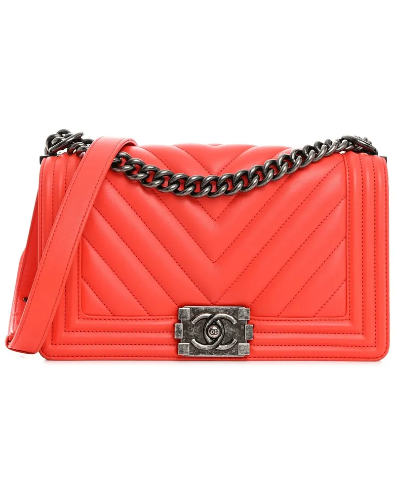 Chanel Coral Calfskin Chevron Quilted Leather Medium Braided Boy Flap  (Authentic Pre-Loved Nocolor