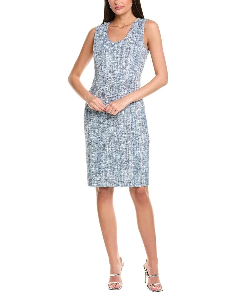 ST. JOHN Stretch Lurex Marble Tweed Sheath Dress Blue