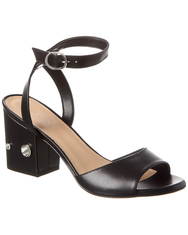 Stuart Weitzman Allshine Block 75 Leather Sandal Black