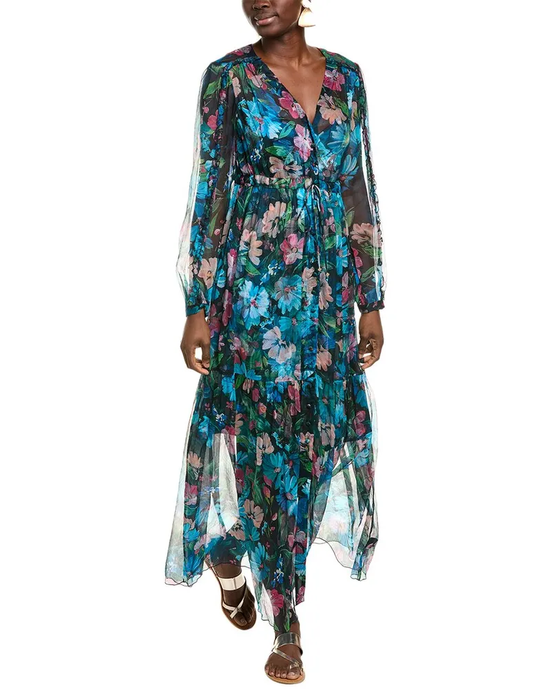 Johnny Was Mabel Silk Midi Dress Black