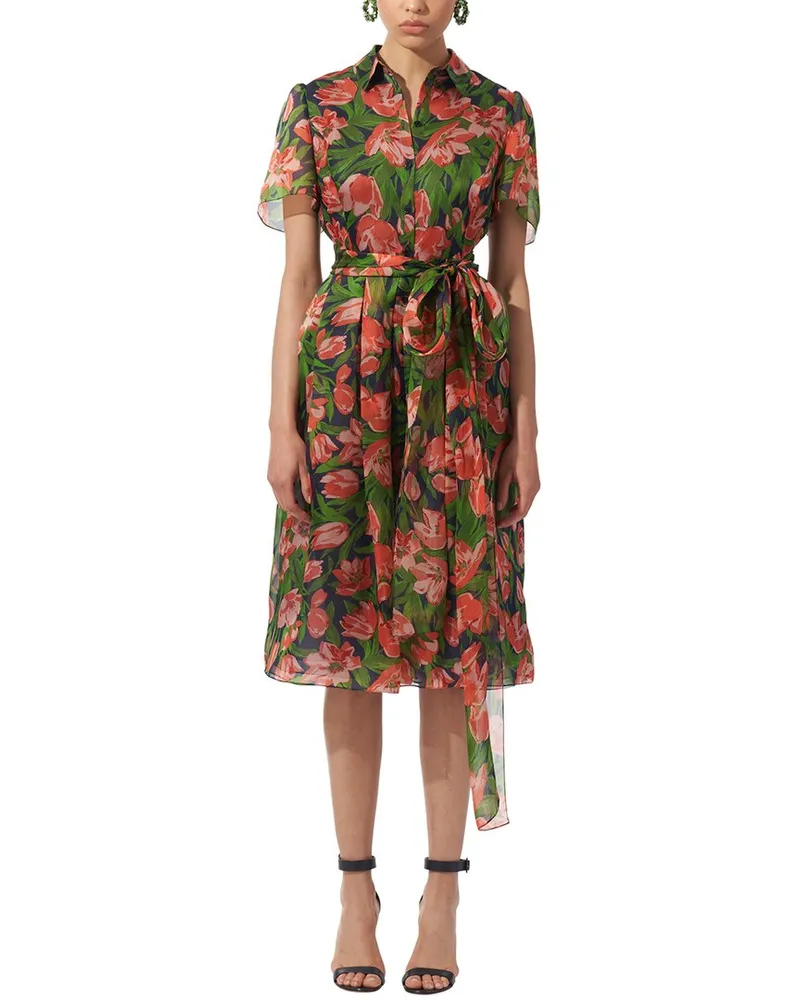 Carolina Herrera New York Button-Down Collared Silk Midi Dress Blue