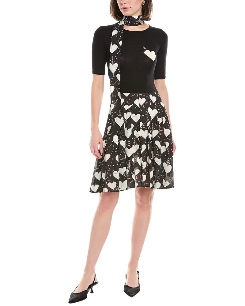 Elisabetta Franchi Scarf Neck Wool Mini Dress Black