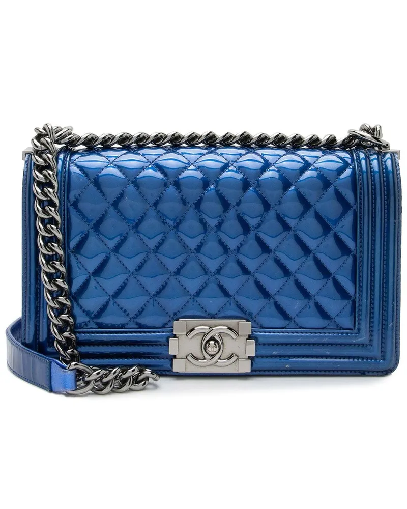 Chanel Blue Patent Leather Old Medium Boy Bag (Authentic Pre-Loved Nocolor