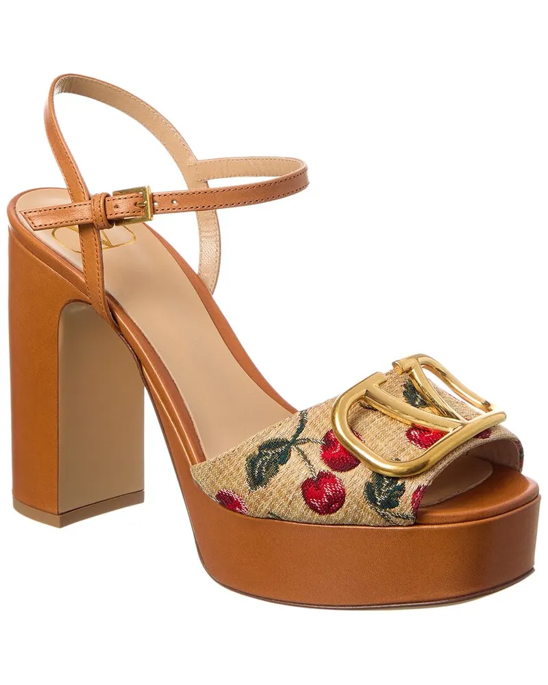 Valentino Garavani VLogo 115 Canvas Platform Sandal Beige