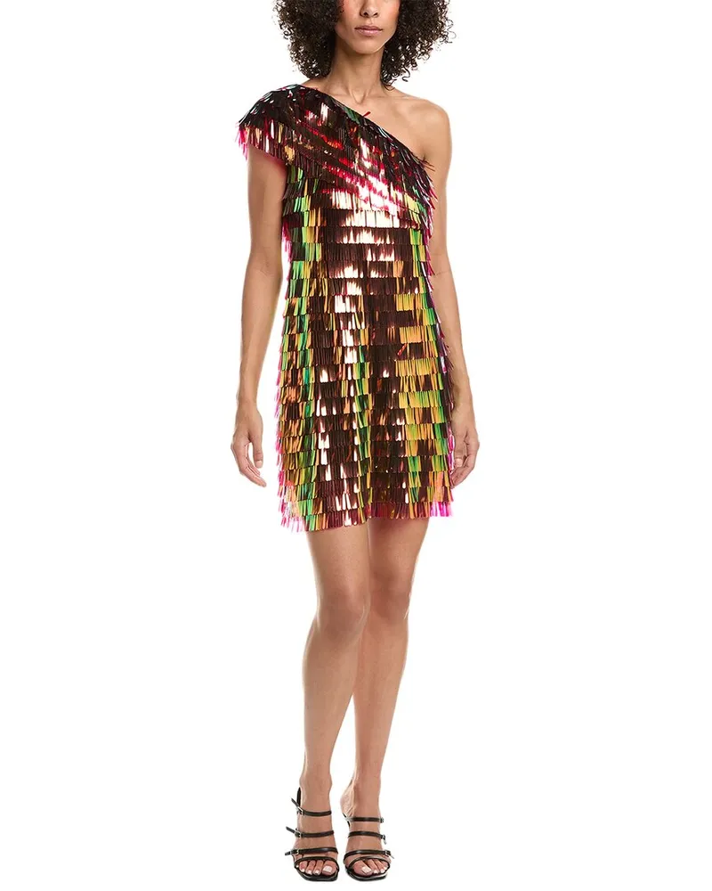 Tadashi Shoji Bina Sequin Fringe Mini Dress Gold