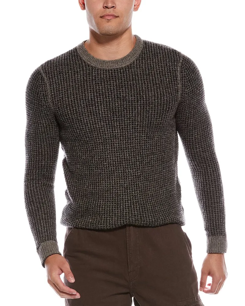 Autumn Cashmere Wool & Cashmere-Blend Waffle Crewneck Sweater Gray