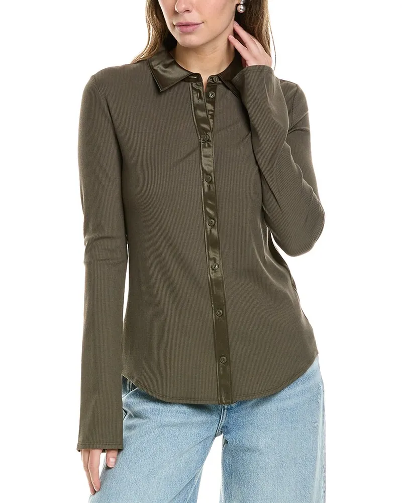Rag & Bone The Ribbed Mix Media Button-Down Shirt Green