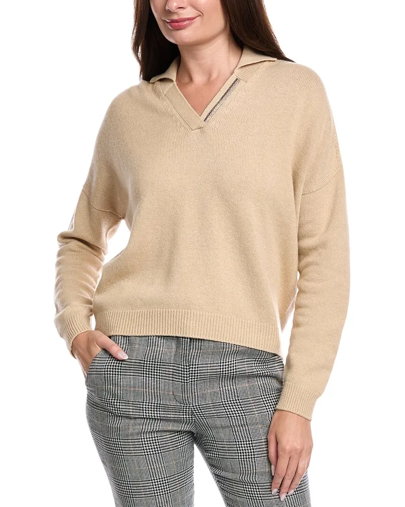 Peserico Wool, Silk, & Cashmere-Blend Polo Sweater Brown