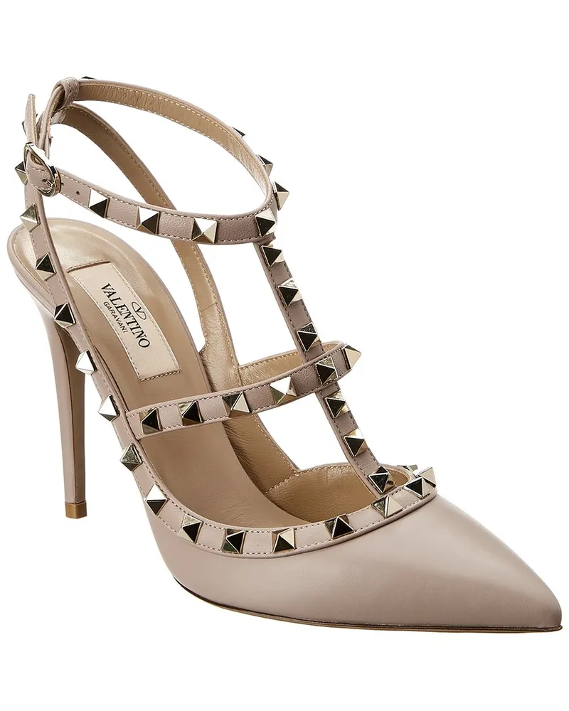 Valentino Garavani Rockstud Caged 100 Leather Pump Beige