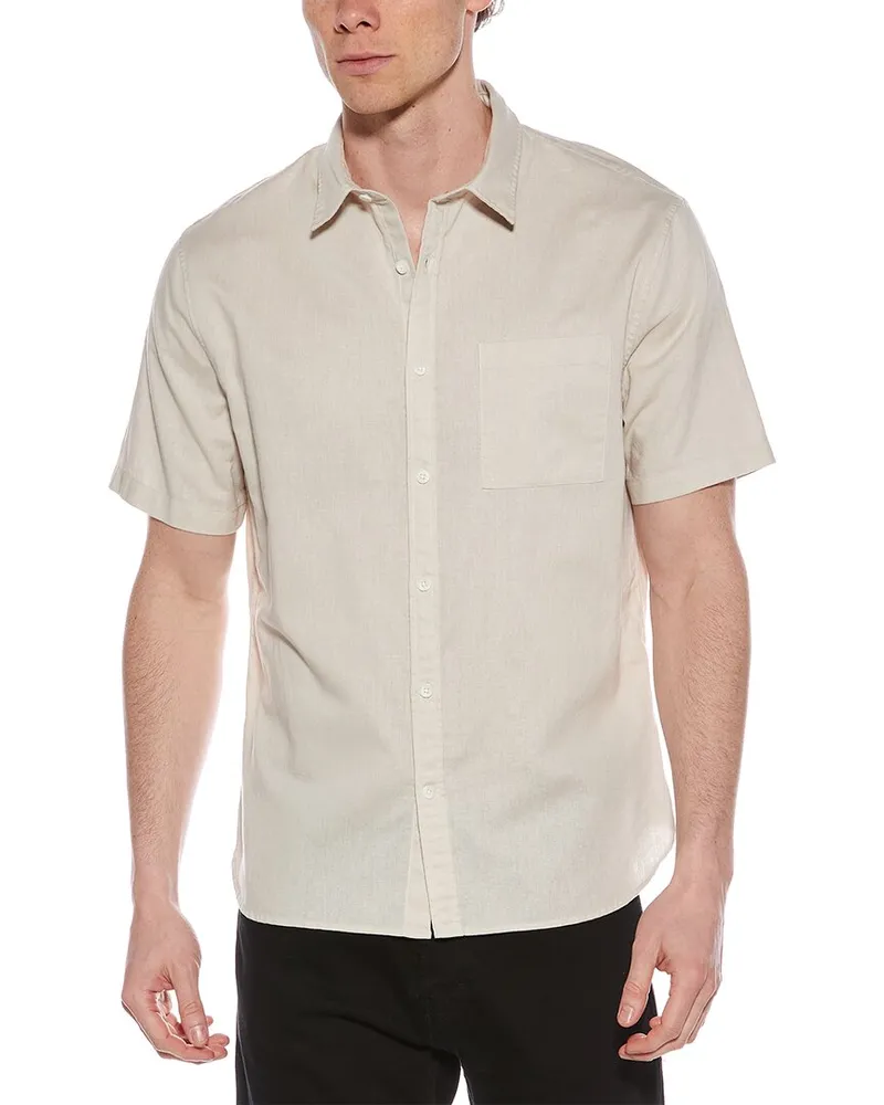 Vince Linen-Blend Button-Down Shirt Brown