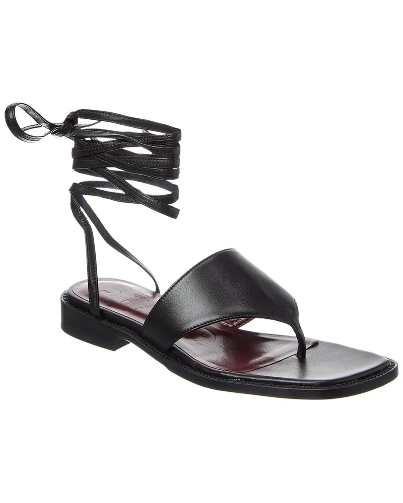 STAUD Alexandre Lace-Up Leather Sandal Black