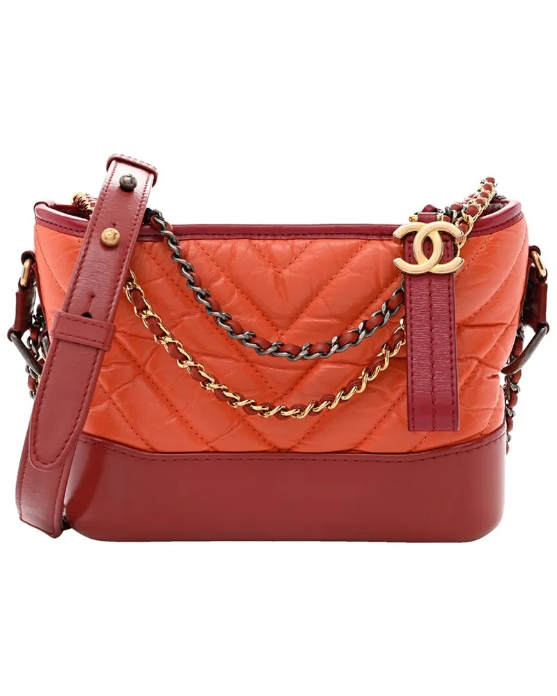 Chanel Orange Leather Chevron Gabrielle Hobo Small (Authentic Pre-Loved Nocolor