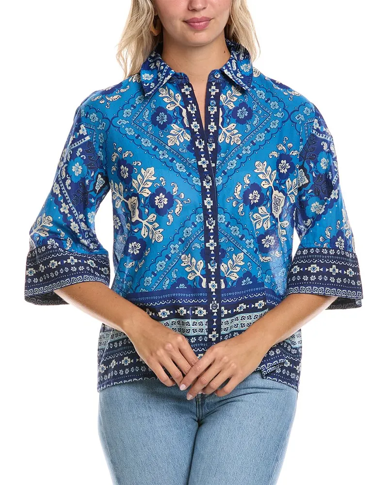 Johnny Was Kimono Sleeve Shirt Blue