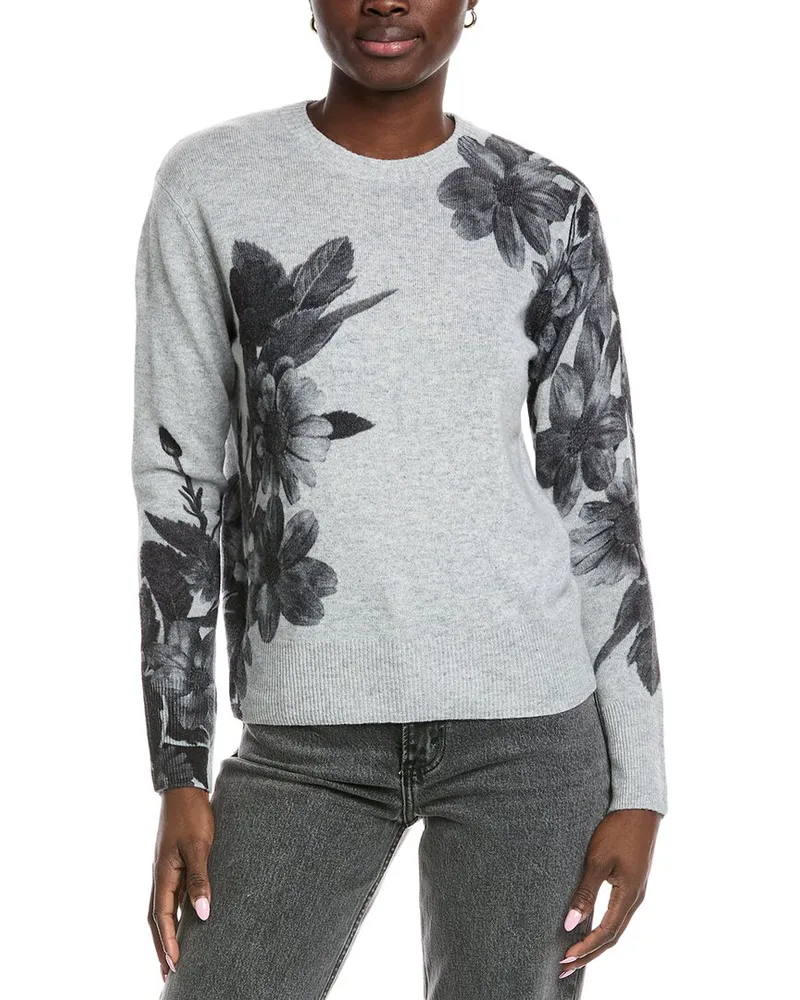 Autumn Cashmere Large Scale Placed Floral Cashmere Sweater Grey