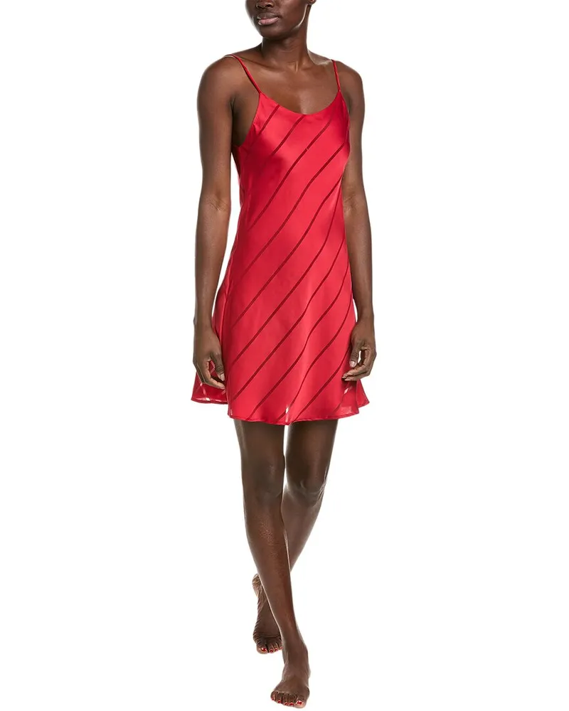 NATORI Sheer Stripe Jacquard Chemise Red