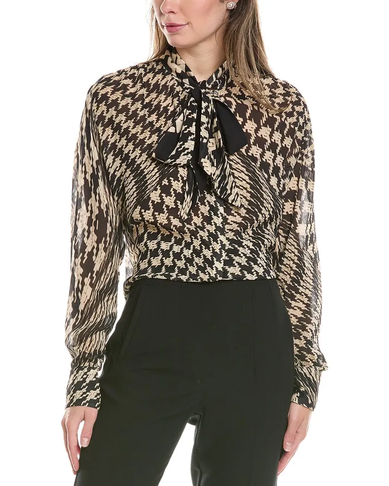 Reiss Cedar Mono Print Blouse Black