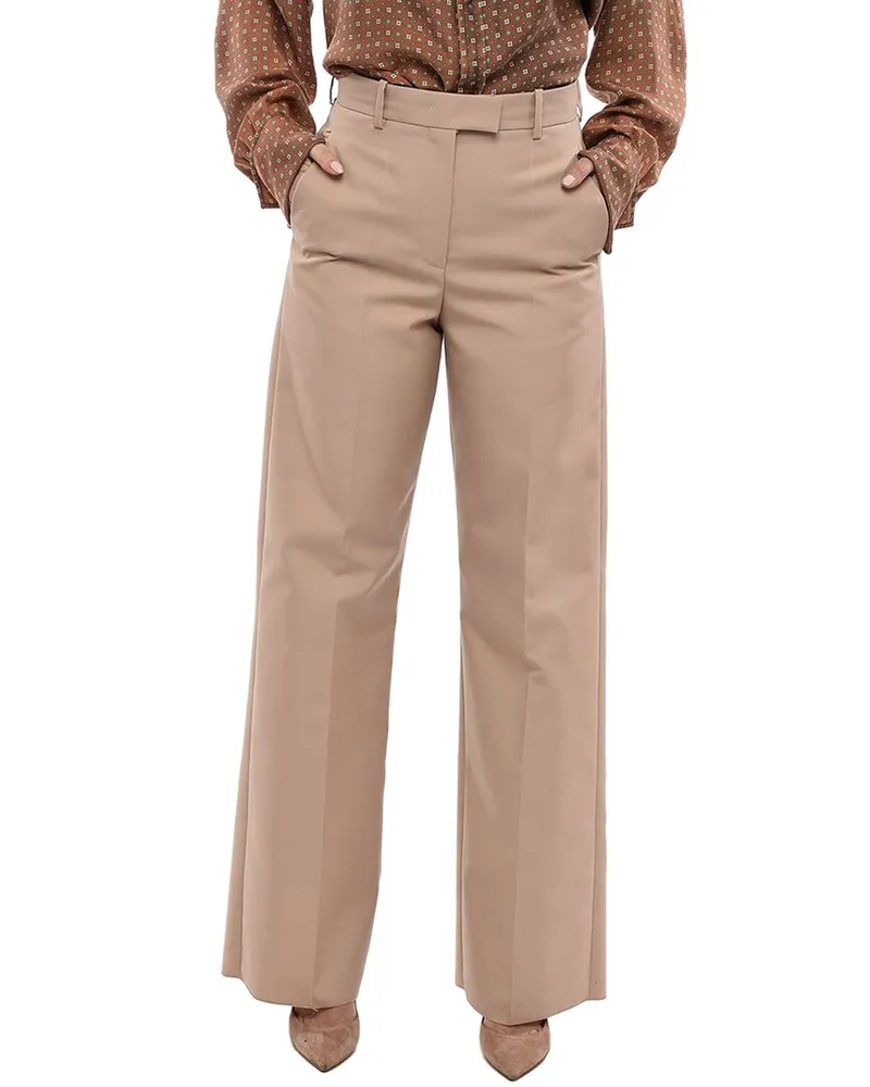 Valentino Garavani Front-Pleated Wide-Leg Pant Beige