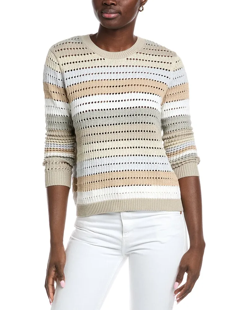 Autumn Cashmere Cotton by  Rainbow Pointelle Stripe Sweater Beige