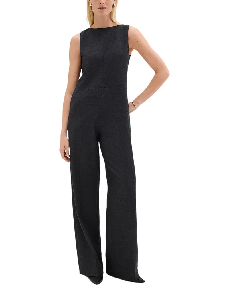 Theory Relaxed Sleeveless Wool-Blend Jumpsuit Grey